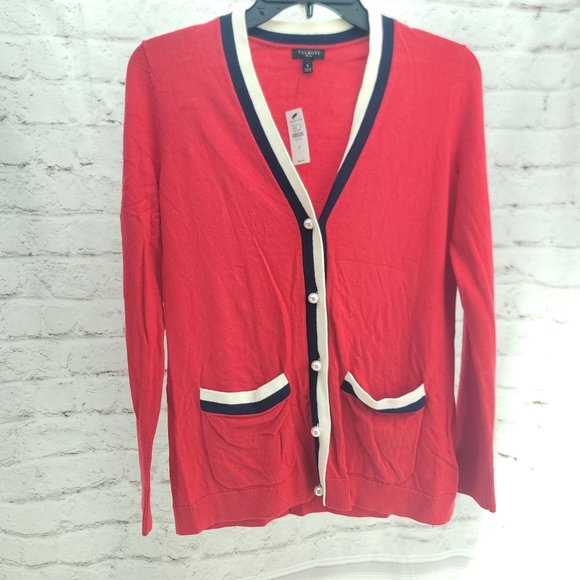Talbots Womens Red Long Sleeve V Neck Button Front Cardigan Sweater Size Small - Picture 1 of 11